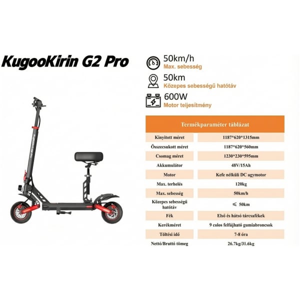 Elektromos roller Kugoo G2 PRO 50km/h 800W